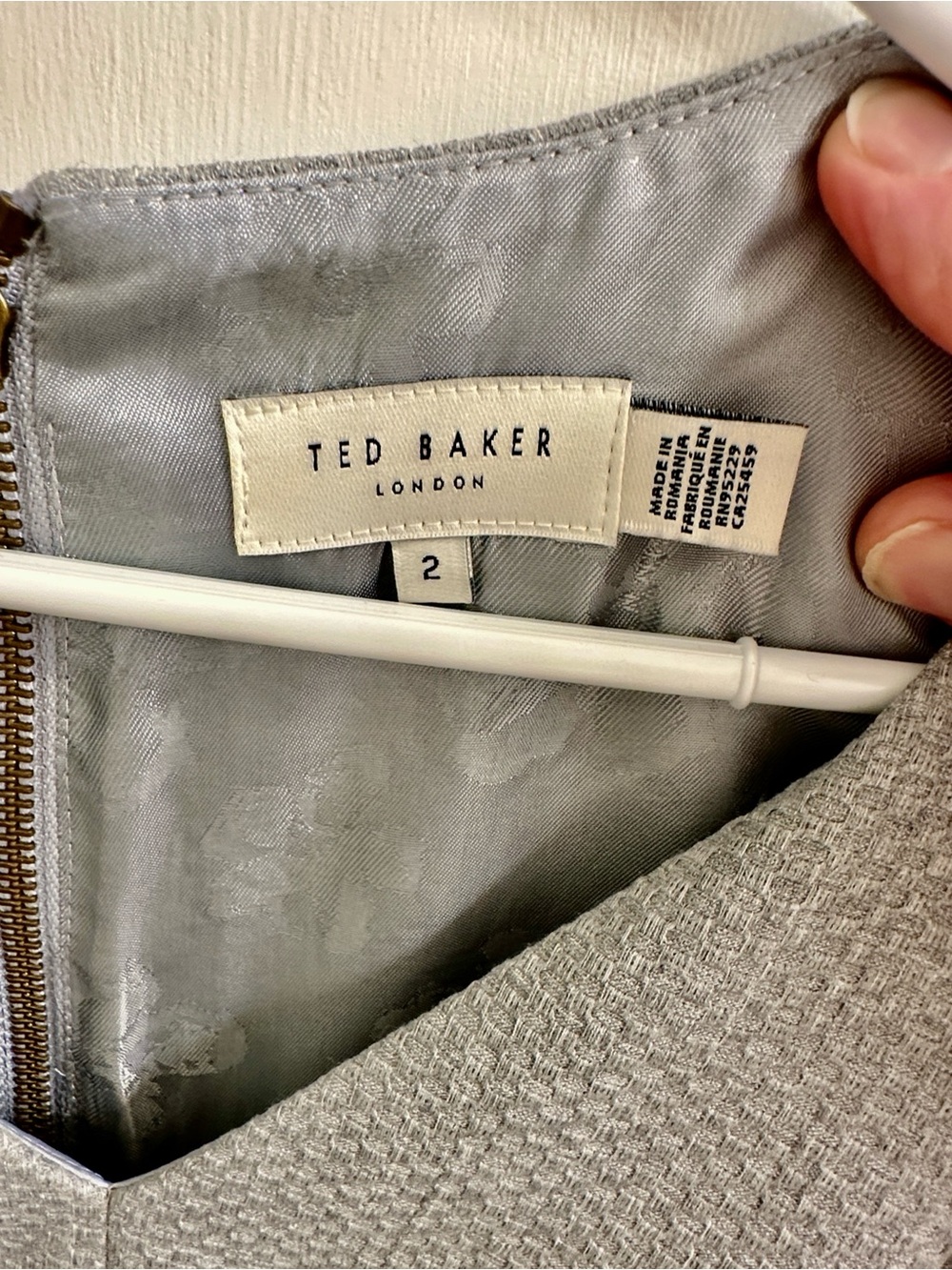 Ted Baker Silver-Gray V-Neck Textured Sheath Dress